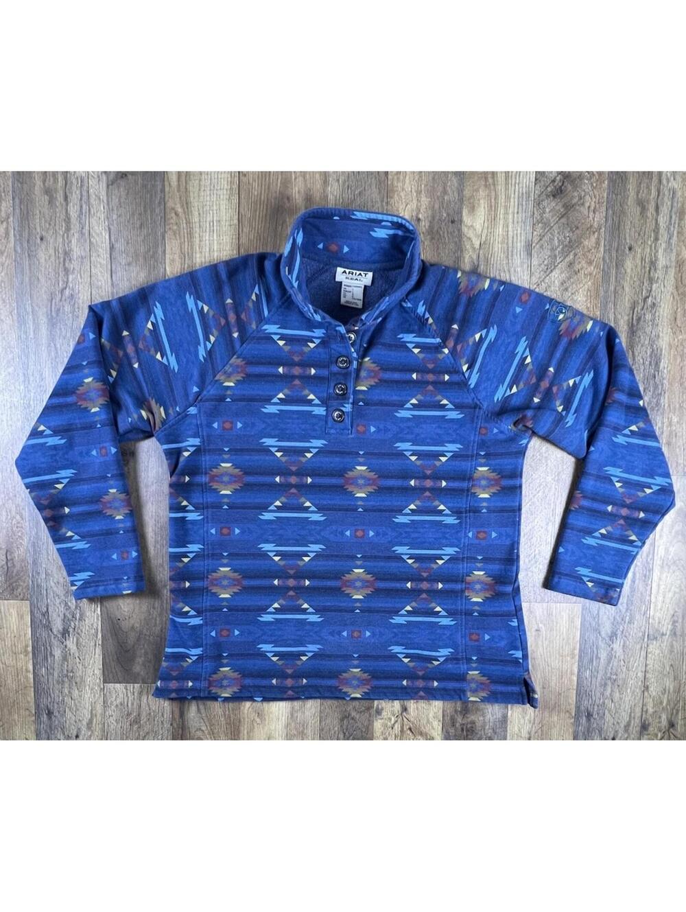 ARIAT Real Comfort 1/2 Button Sweatshirt Southwestern Aztec Western Ranch Large